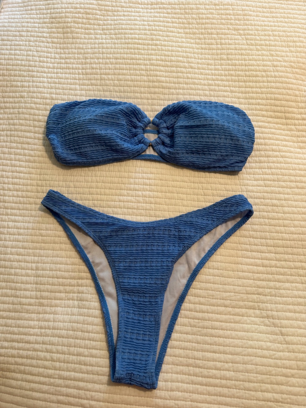 SHEIN Blue Textured Bandeau Bikini Set
